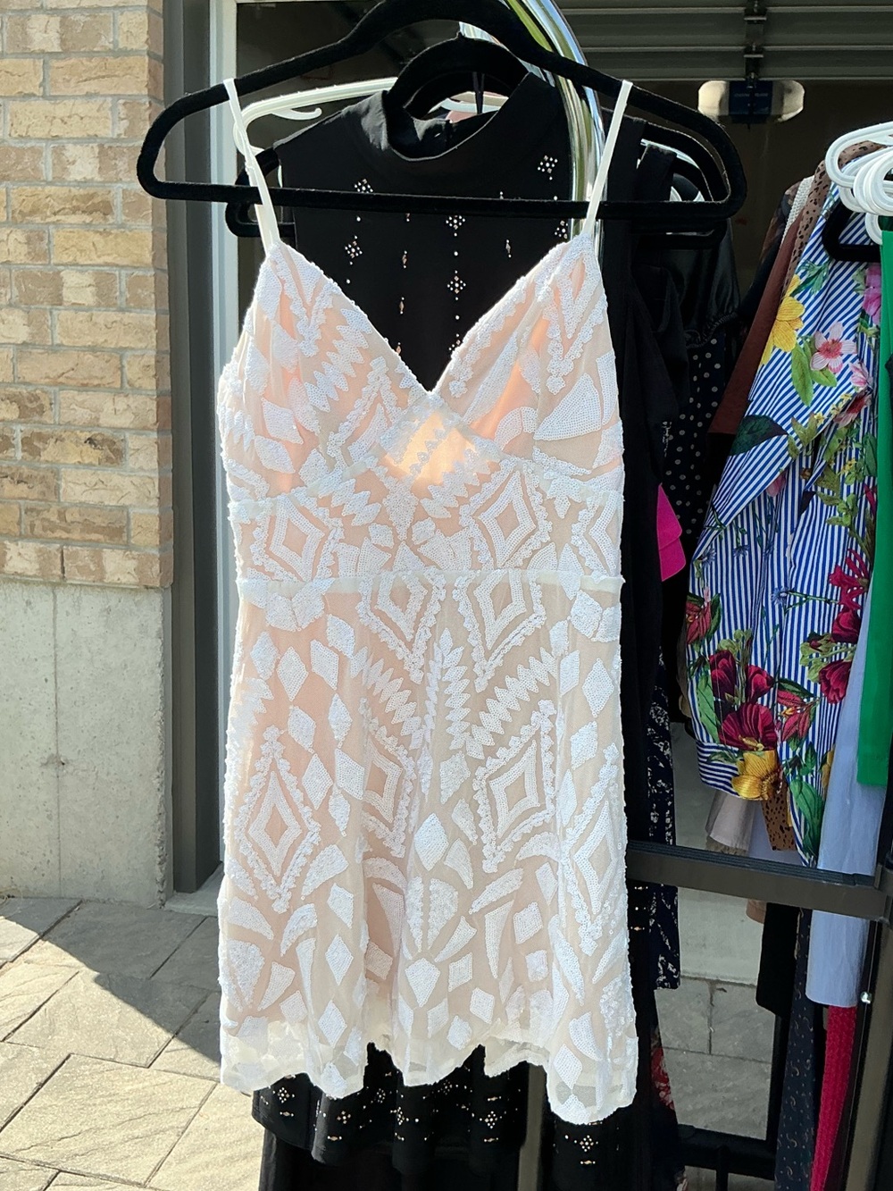 White Embroidered V-Neck Spaghetti Strap Dress